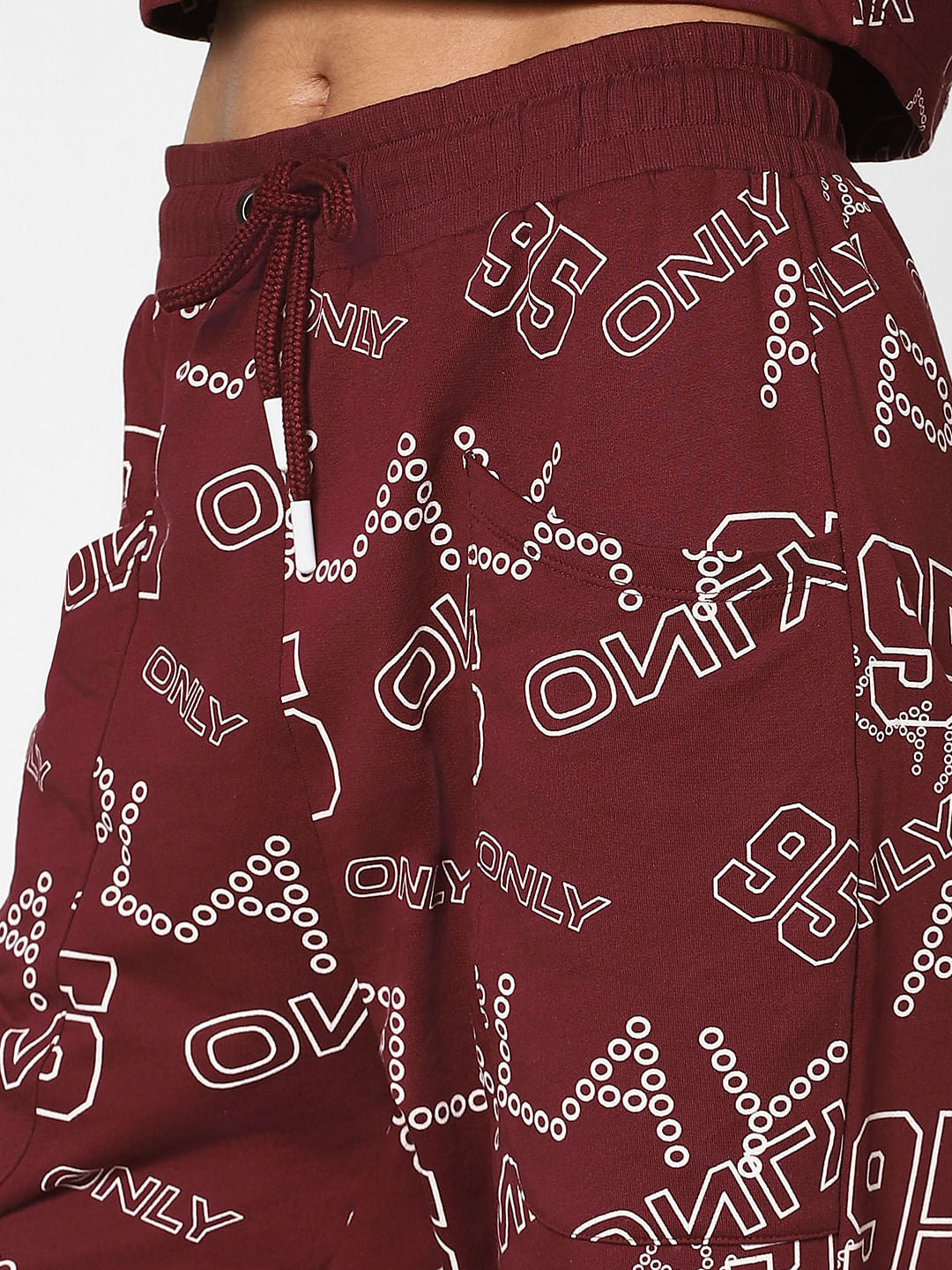 Maroon Mid Rise All Over Print Co-Ord Joggers