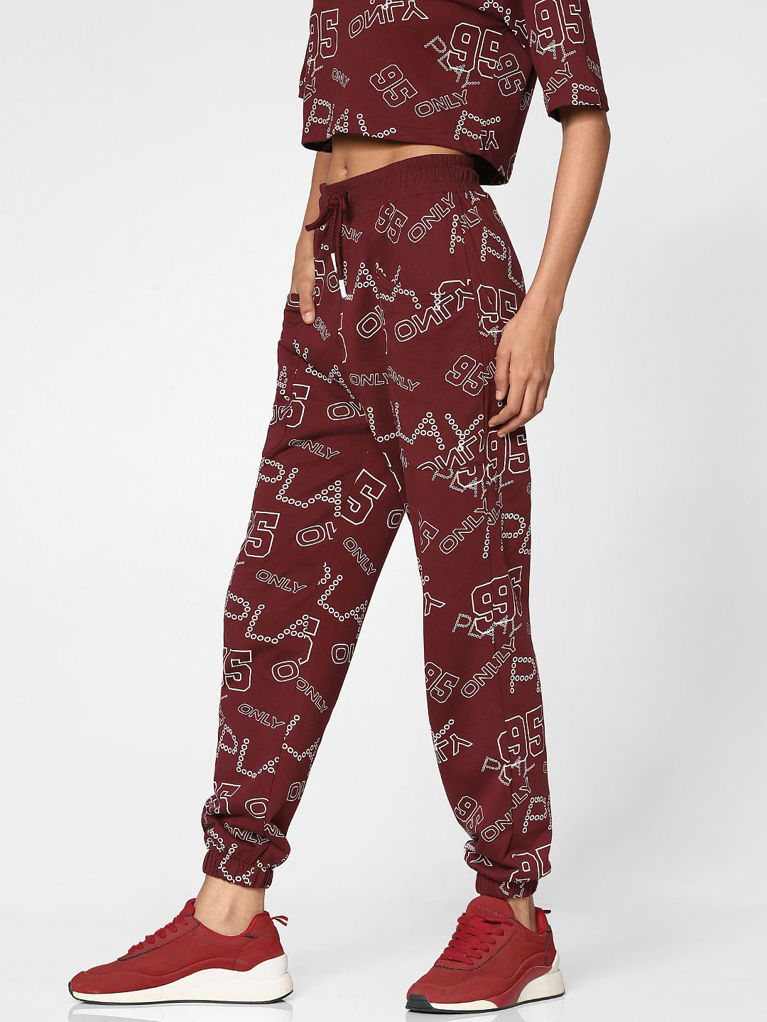Maroon Mid Rise All Over Print Co-Ord Joggers