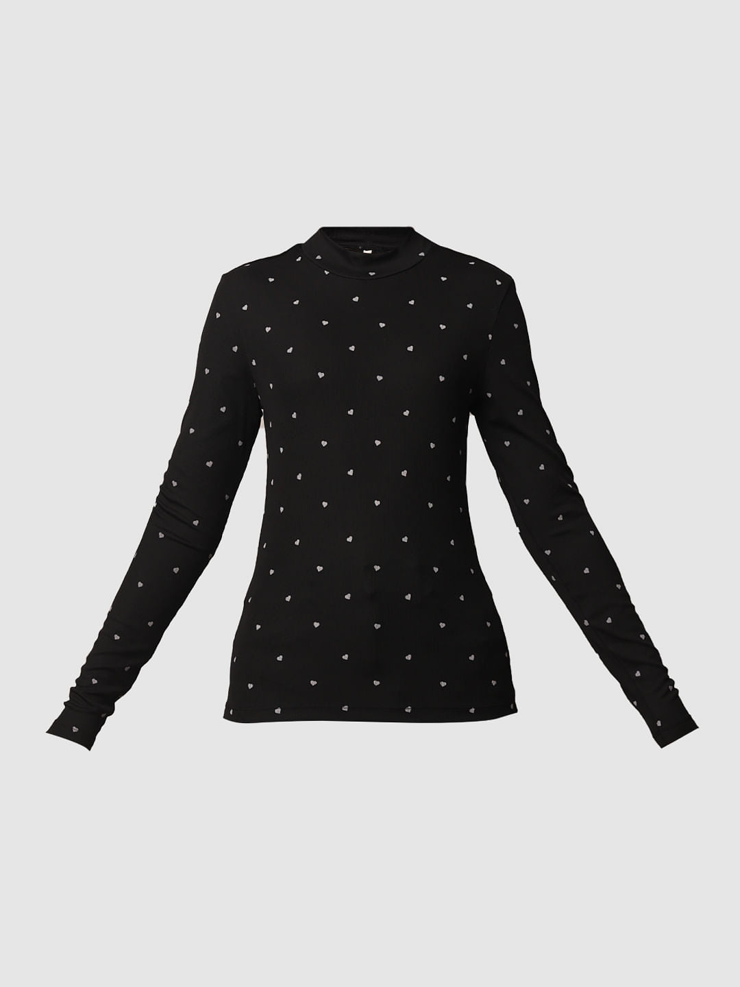 Black Heart Print Fitted Top