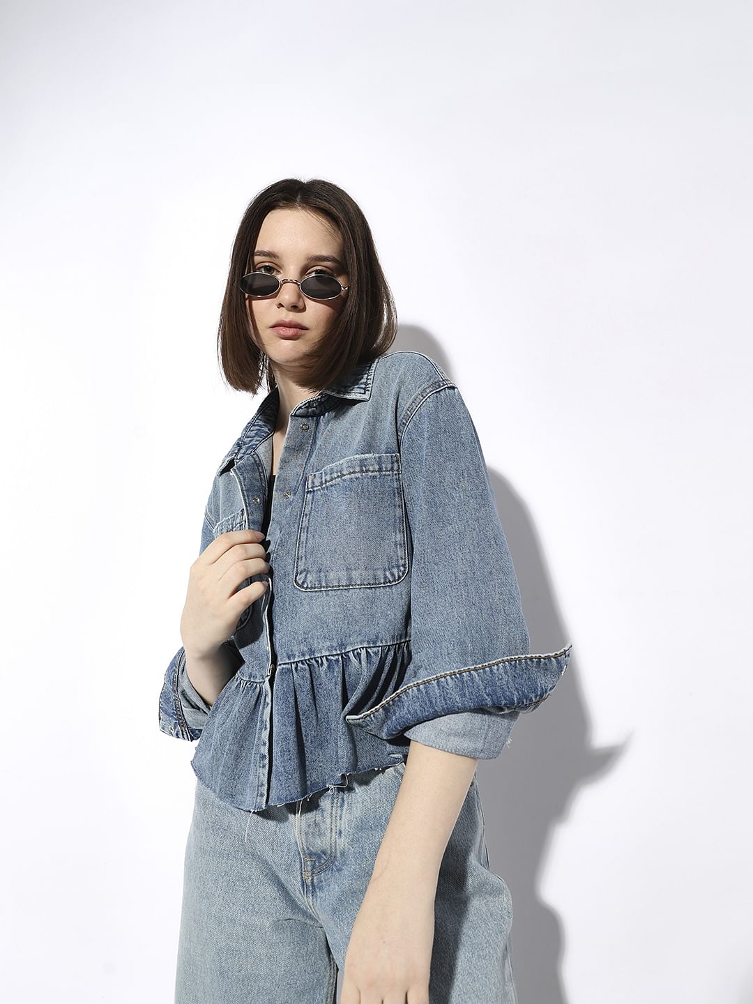 Blue Frill Denim Shirt