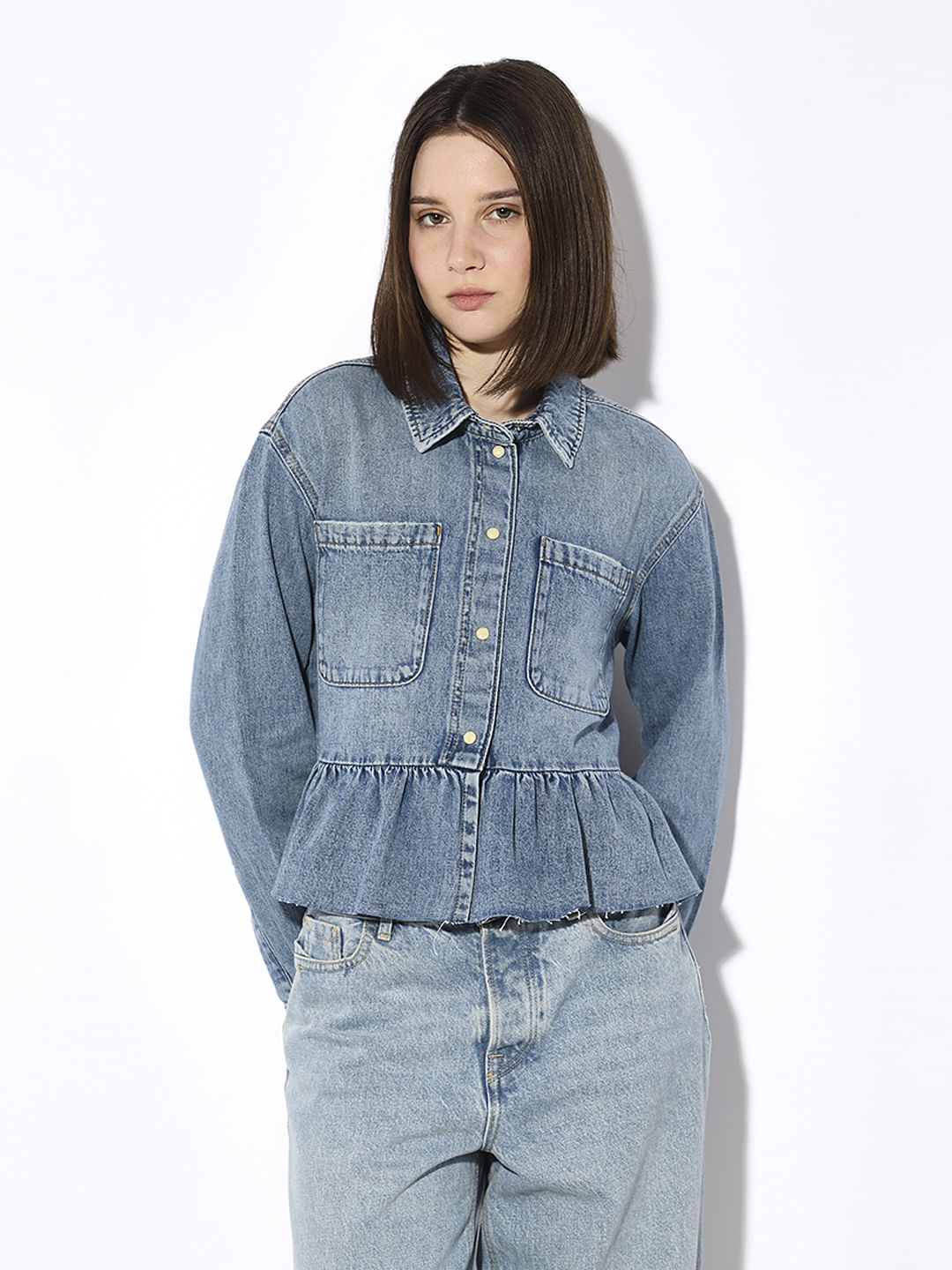 Blue Frill Denim Shirt