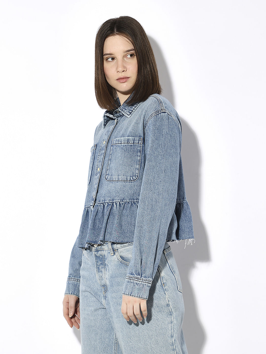 Blue Frill Denim Shirt