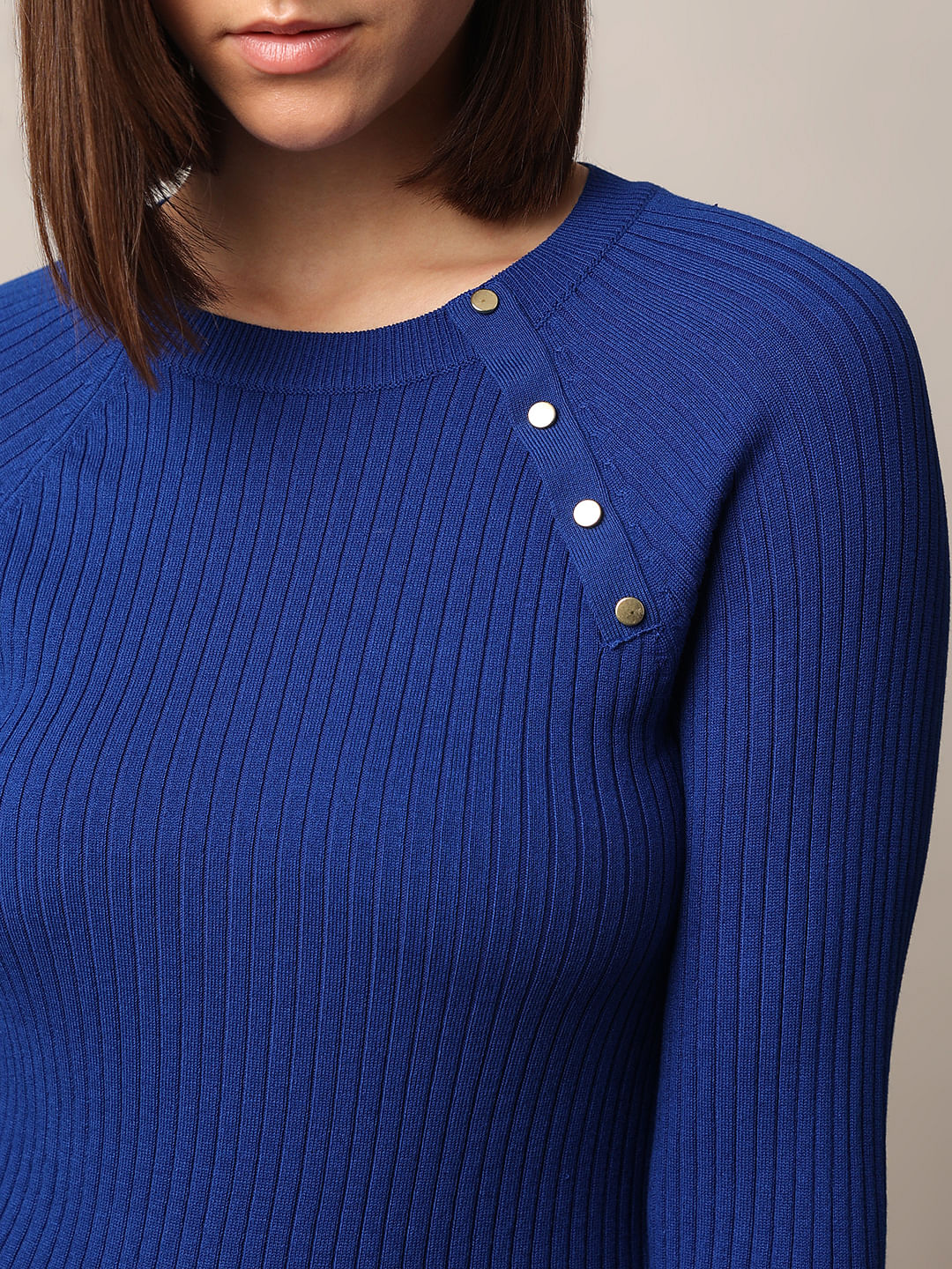 Blue Rib-Knit Pullover