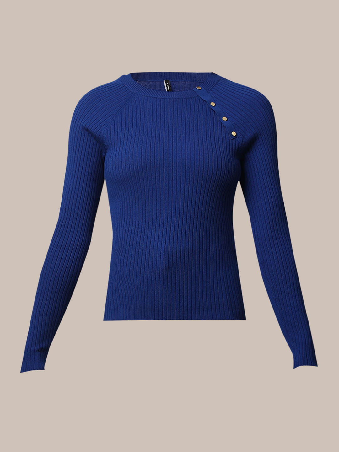 Blue Rib-Knit Pullover