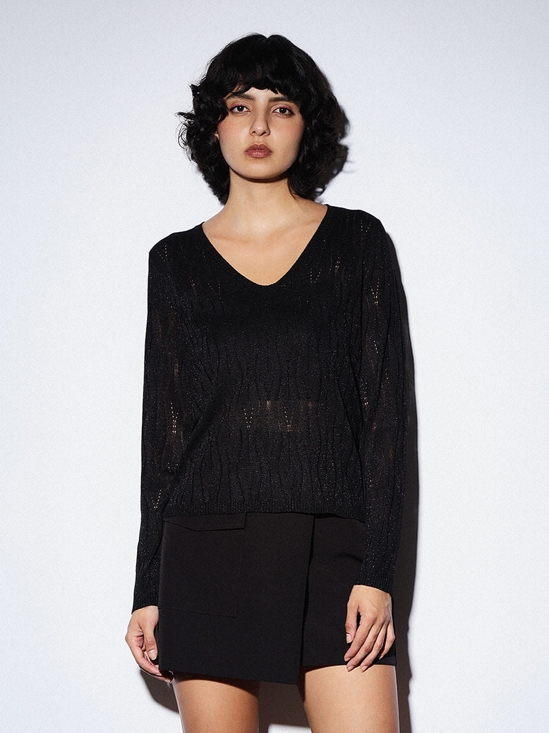 Black Glitter Sheer Pullover