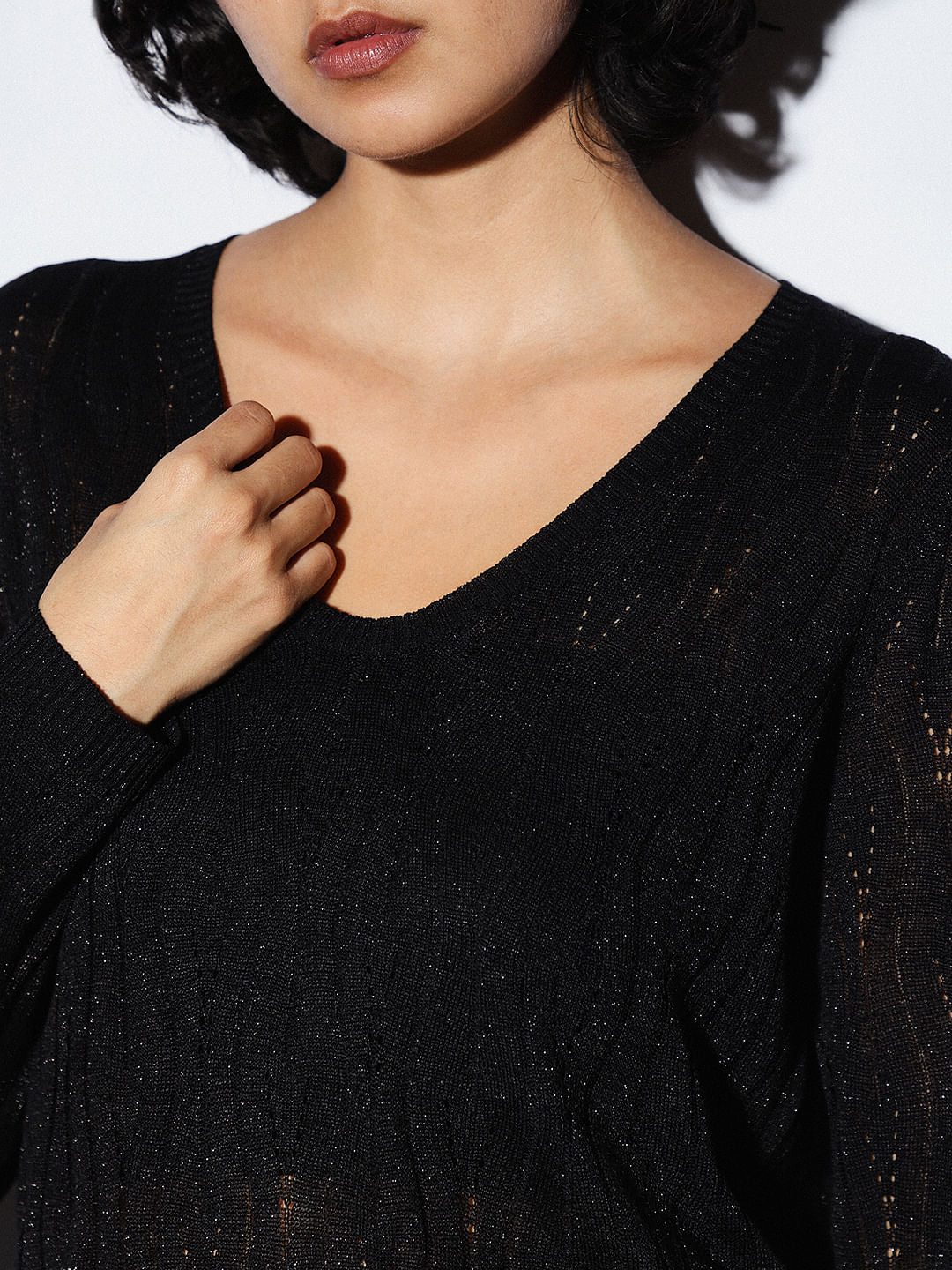 Black Glitter Sheer Pullover