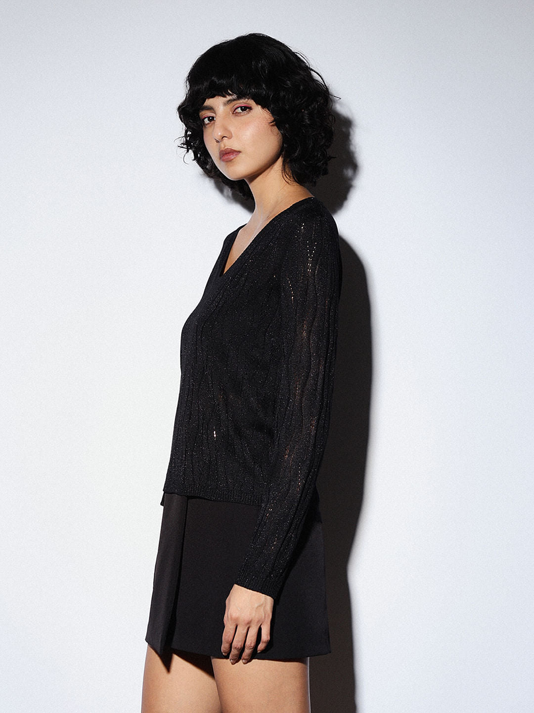 Black Glitter Sheer Pullover