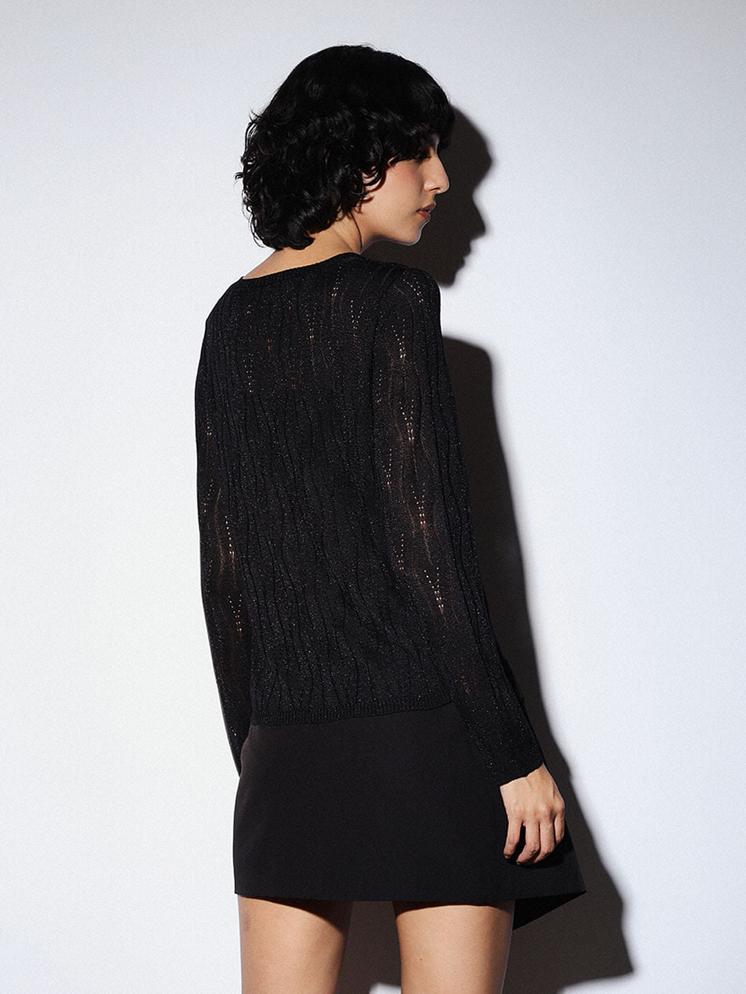Black Glitter Sheer Pullover