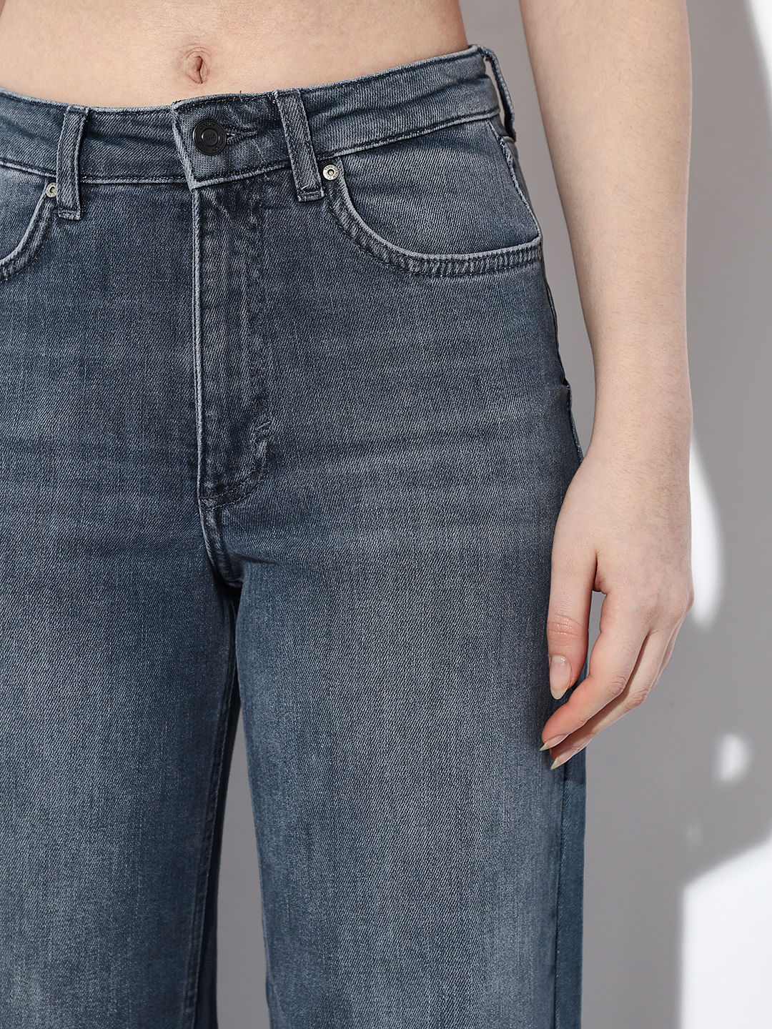 Blue High Rise Wide Leg Jeans