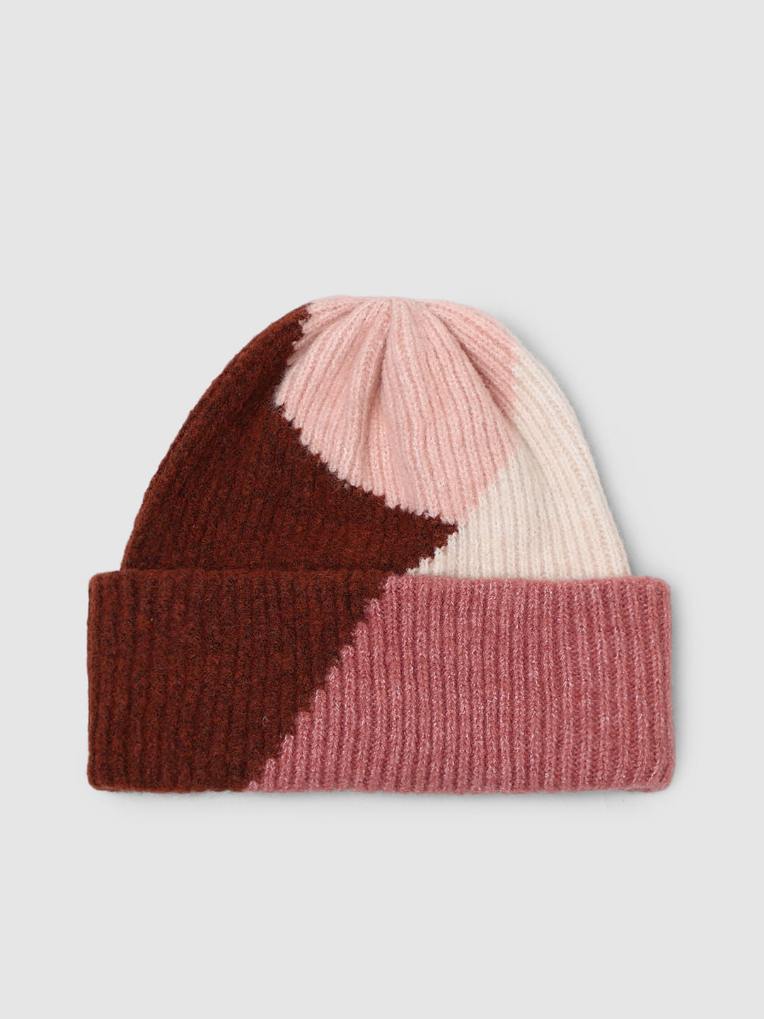 Pink Colourblocked Knitted Beanie