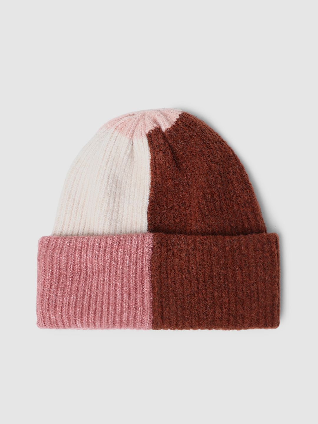 Pink Colourblocked Knitted Beanie