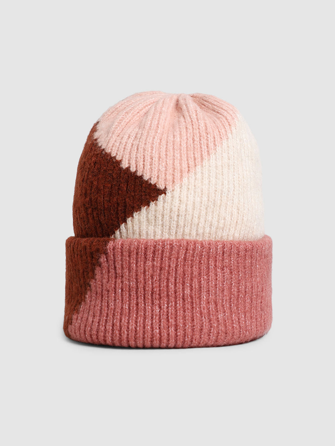 Pink Colourblocked Knitted Beanie