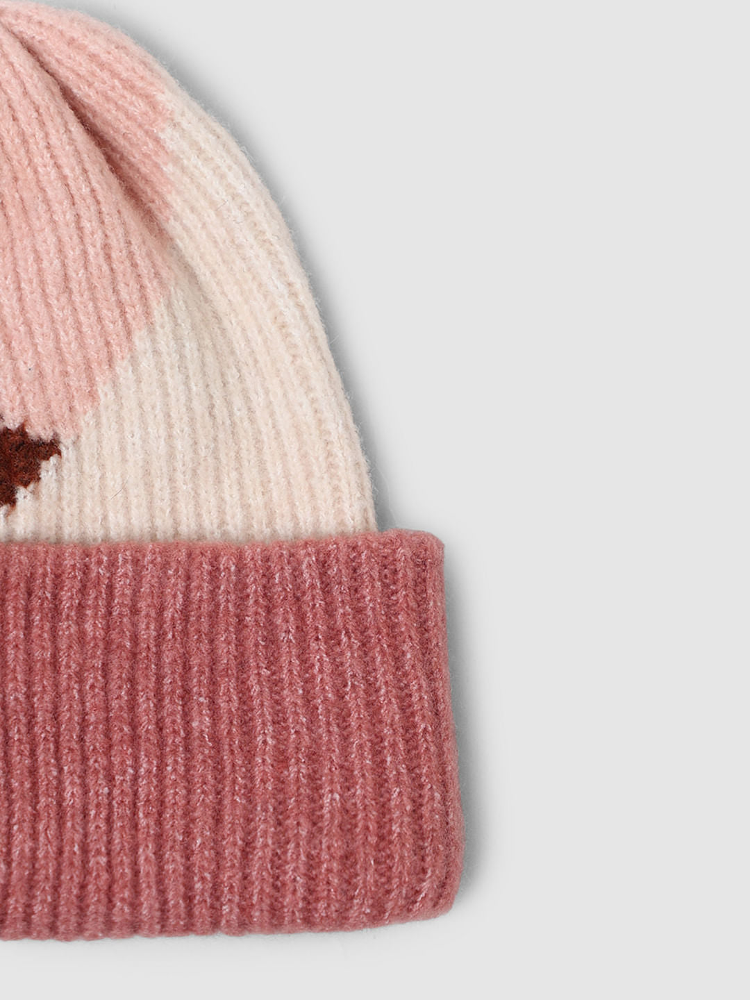 Pink Colourblocked Knitted Beanie