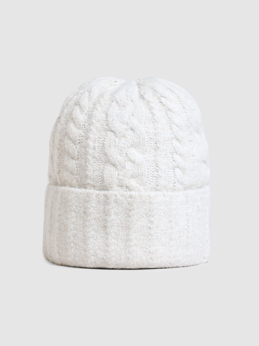 White Cable Knit Beanie
