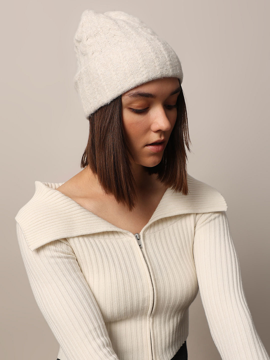 White Cable Knit Beanie