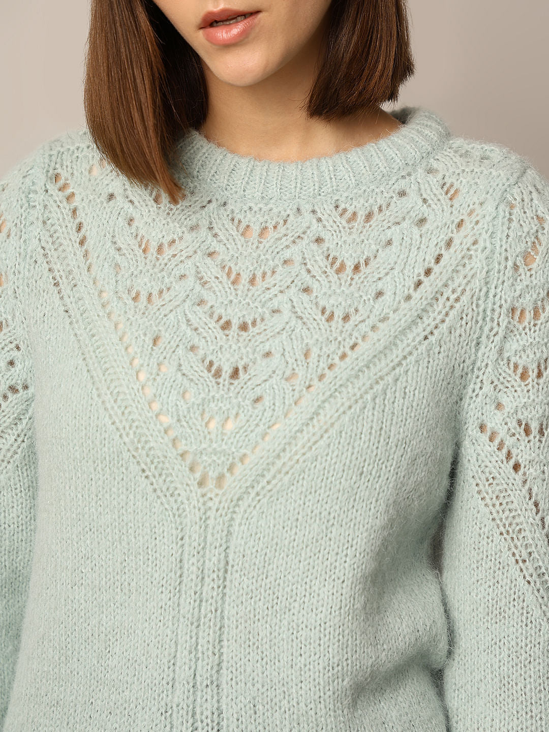 Green Pointelle Knit Pullover