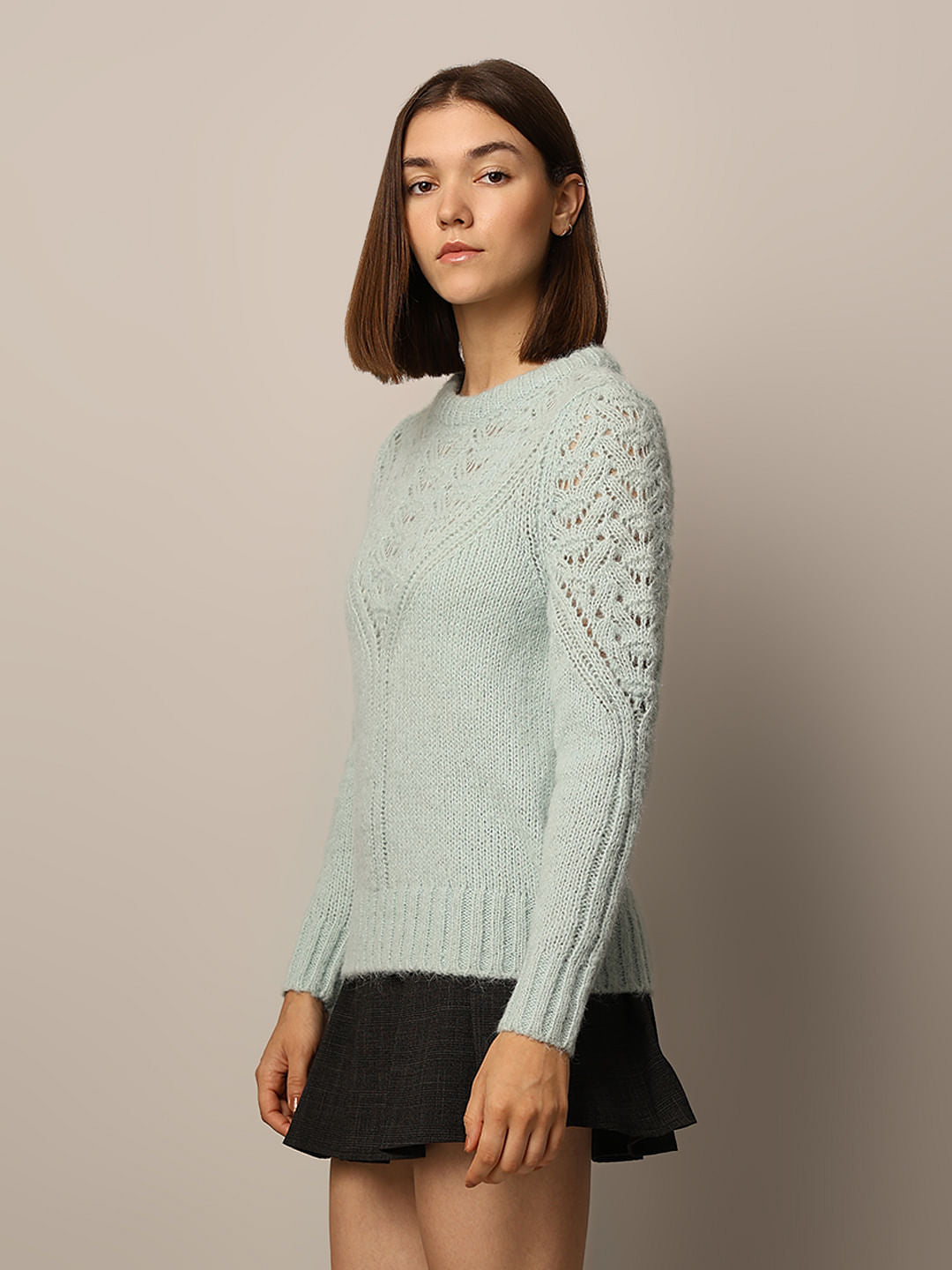 Green Pointelle Knit Pullover
