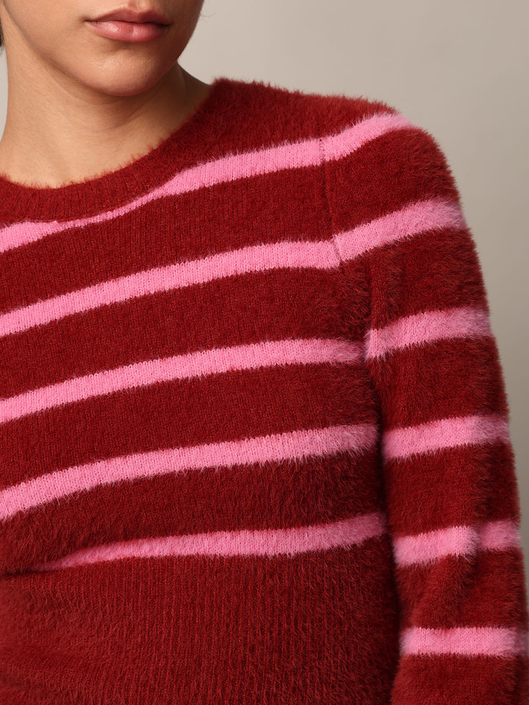 Red Fuzzy Striped Pullover