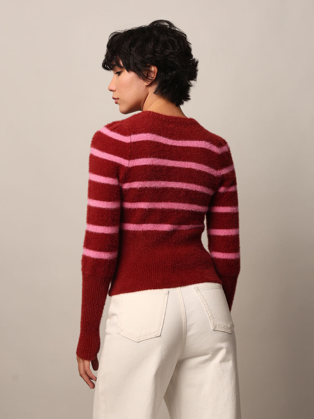 Red Fuzzy Striped Pullover