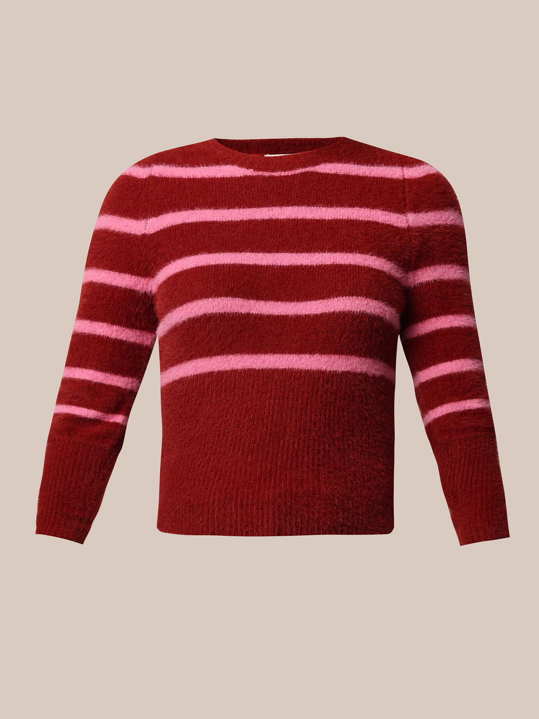 Red Fuzzy Striped Pullover