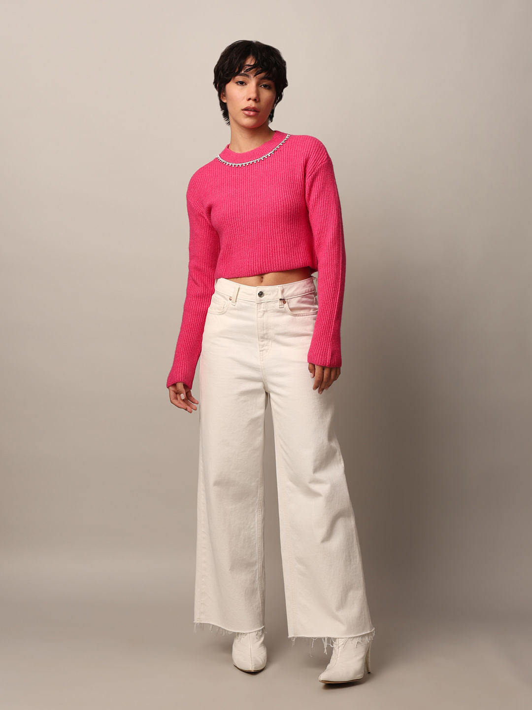 Pink Rhinestone Detail Pullover