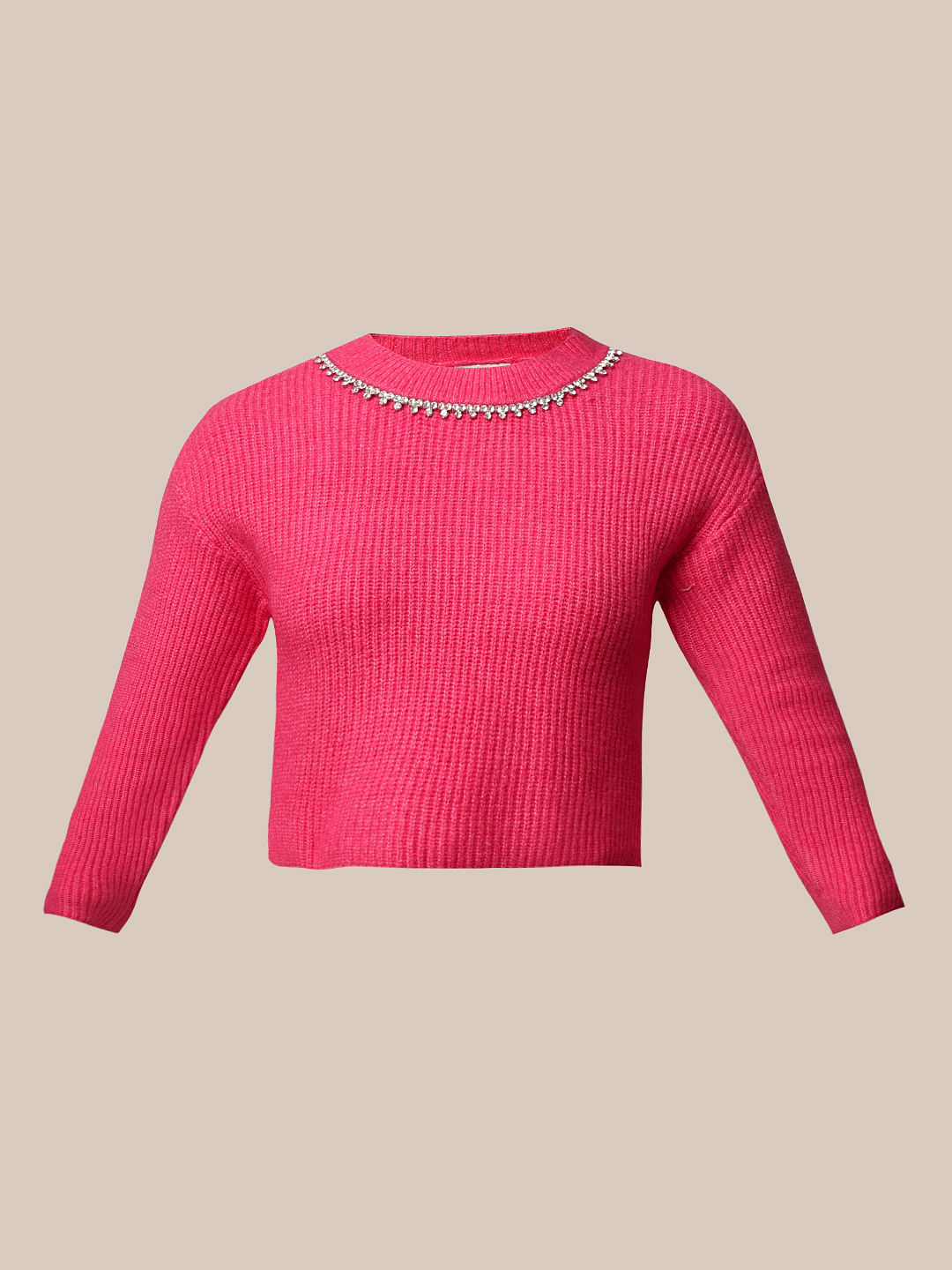 Pink Rhinestone Detail Pullover