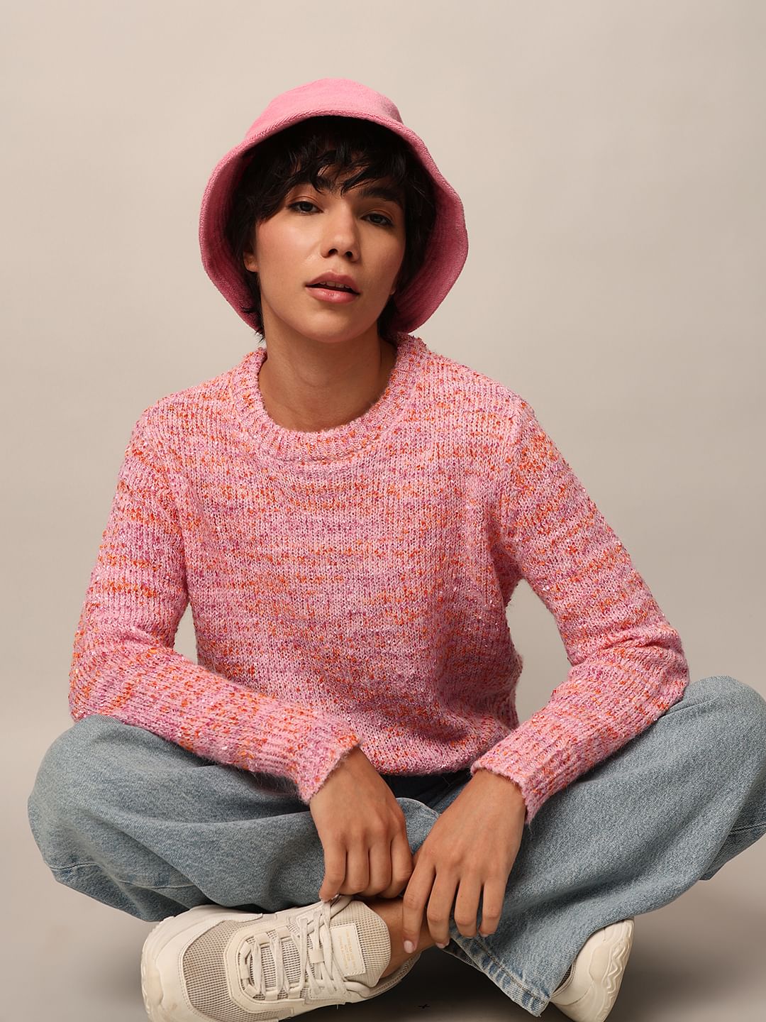 Pink Textured Fuzzy Pullover