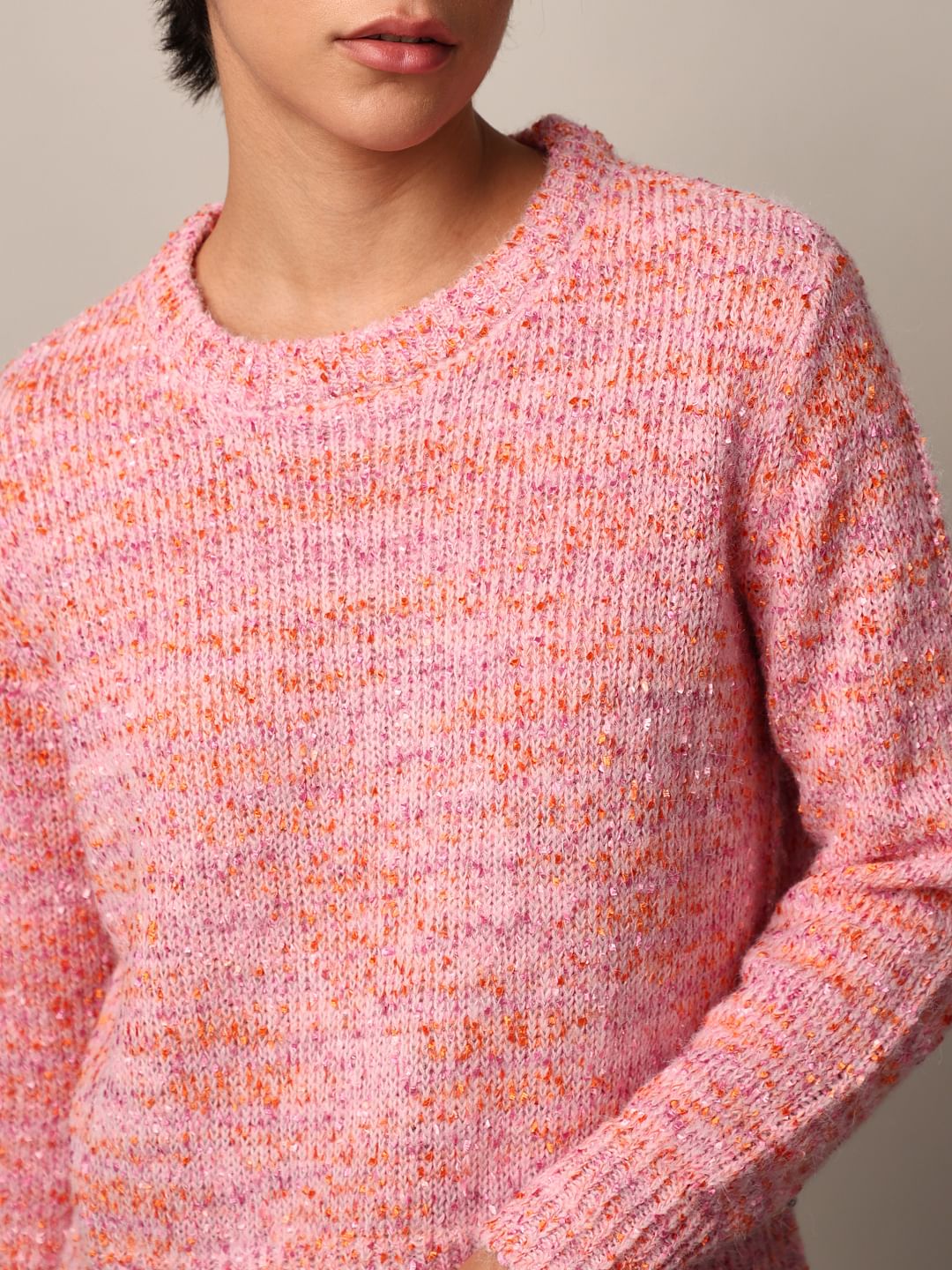 Pink Textured Fuzzy Pullover