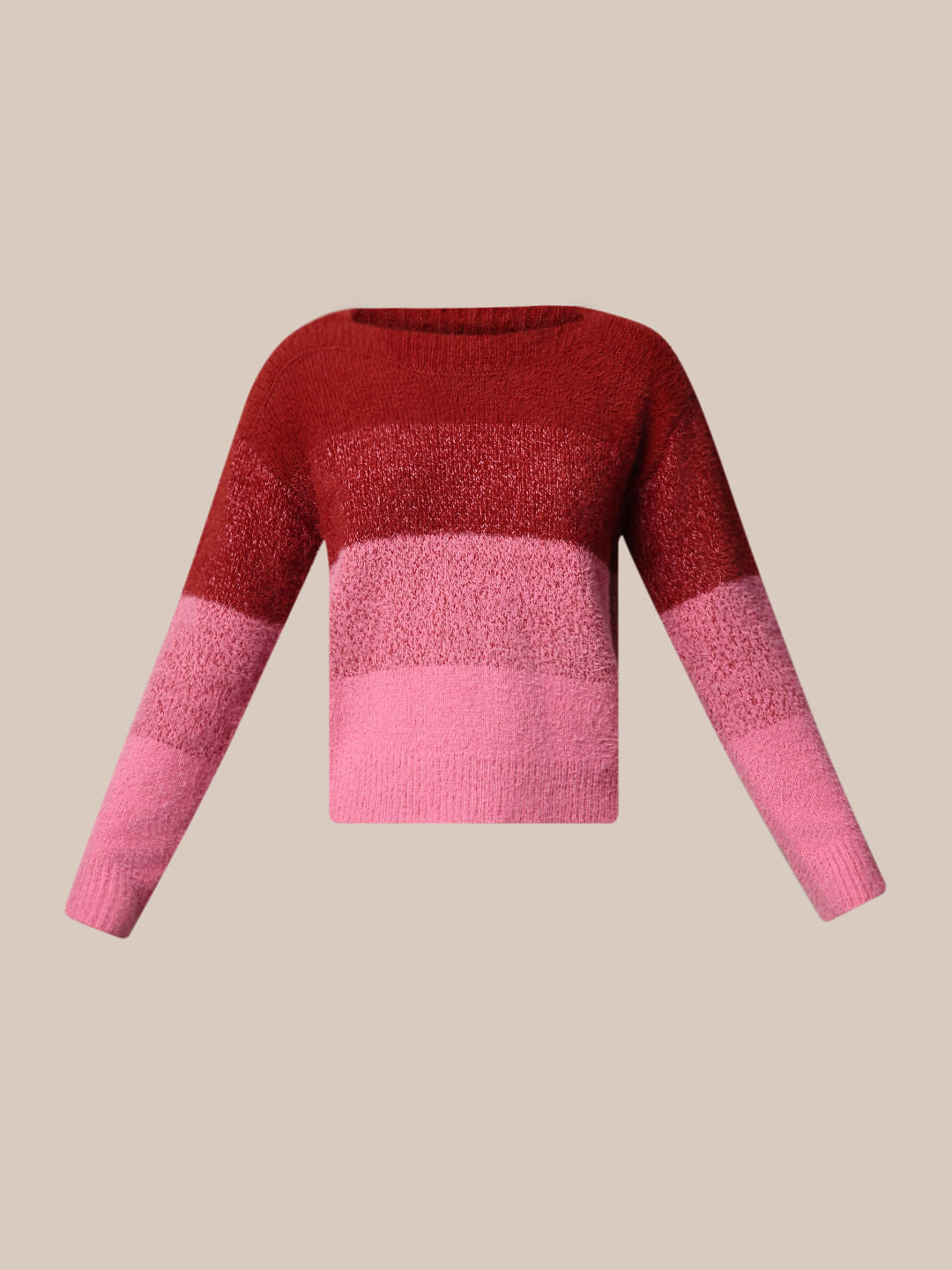 Pink Colourblocked Fuzzy Pullover