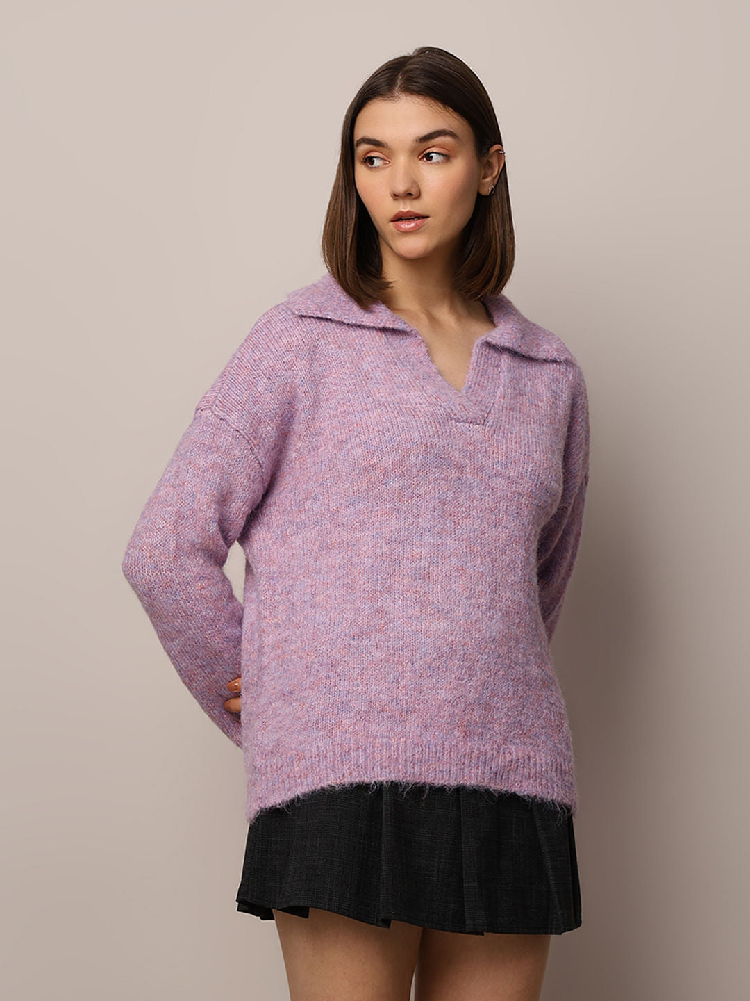 Purple Fuzzy Knit Oversized Pullover
