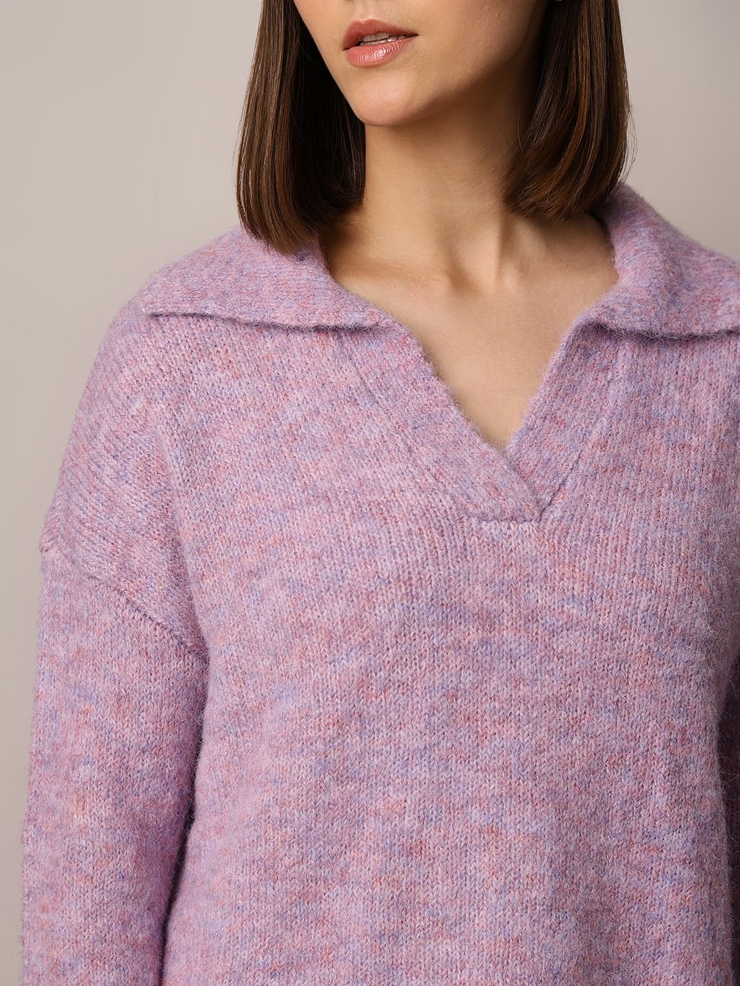 Purple Fuzzy Knit Oversized Pullover