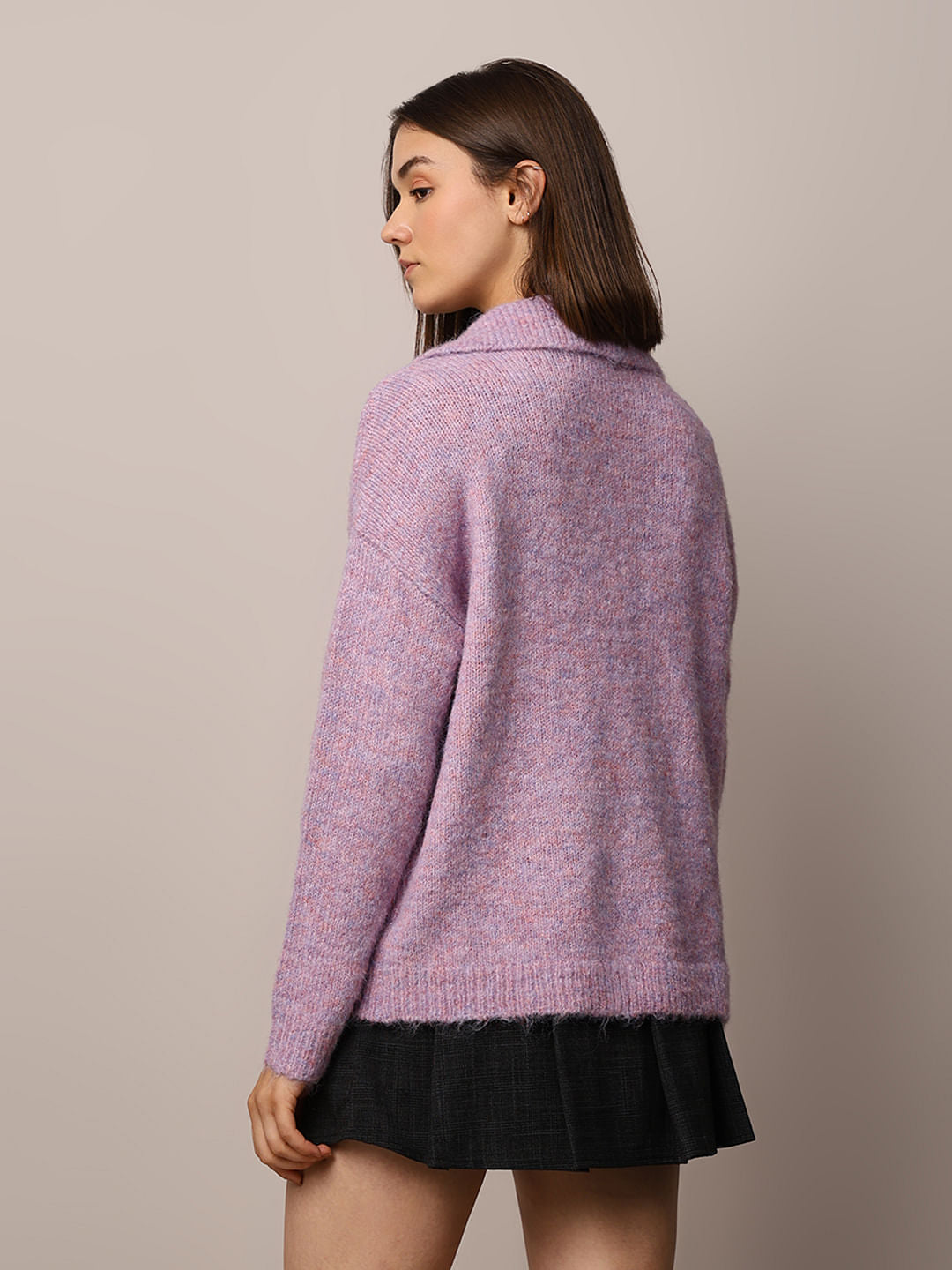 Purple Fuzzy Knit Oversized Pullover