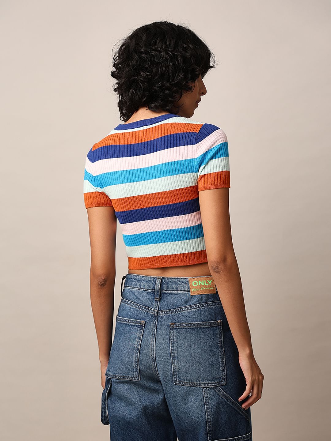 Multi-Colour Striped Cropped Pullover