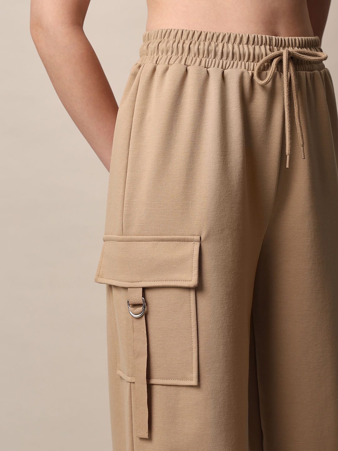 Beige High Rise Straight Fit Pants