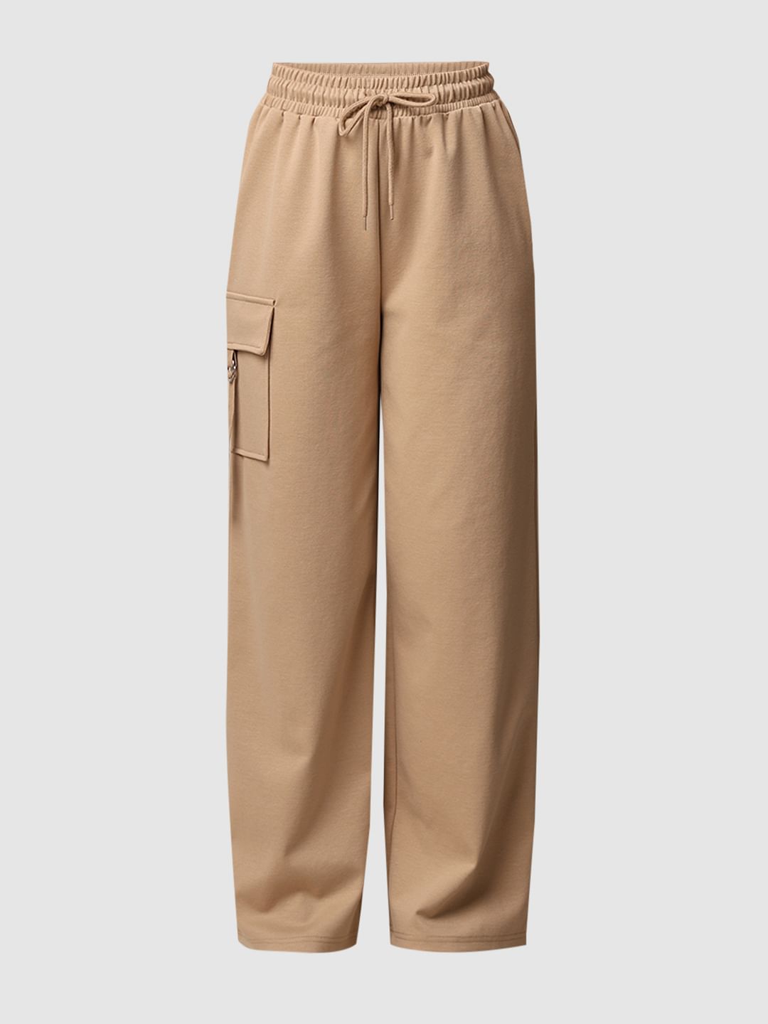 Beige High Rise Straight Fit Pants