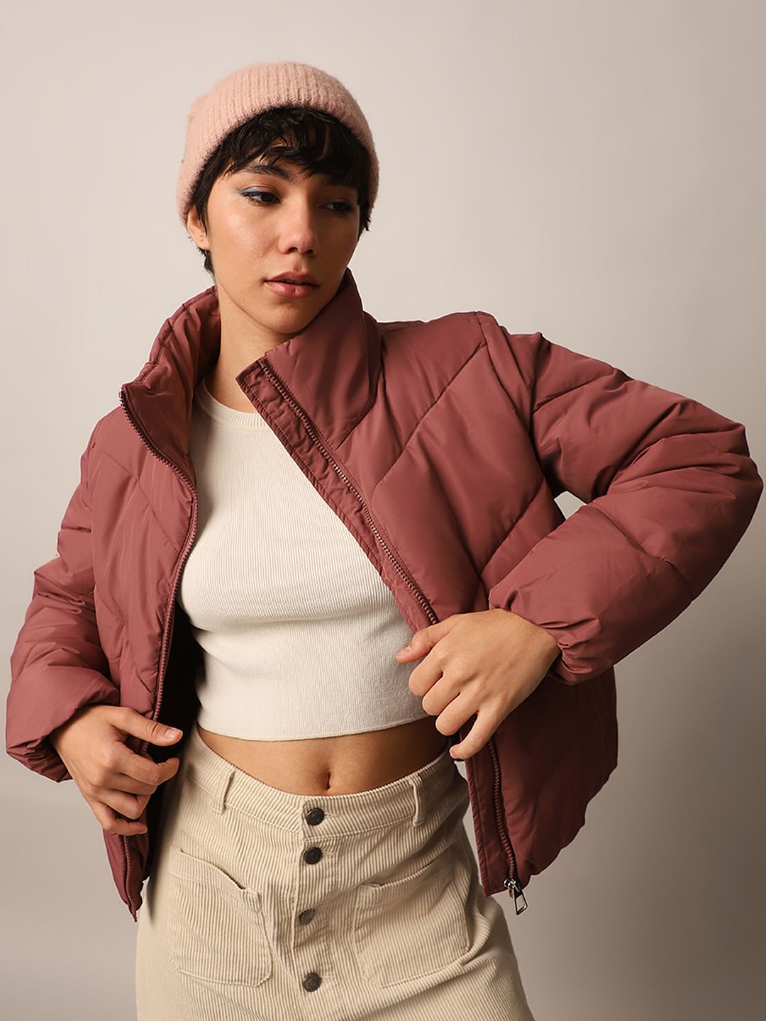 Pink High Neck Puffer Jacket