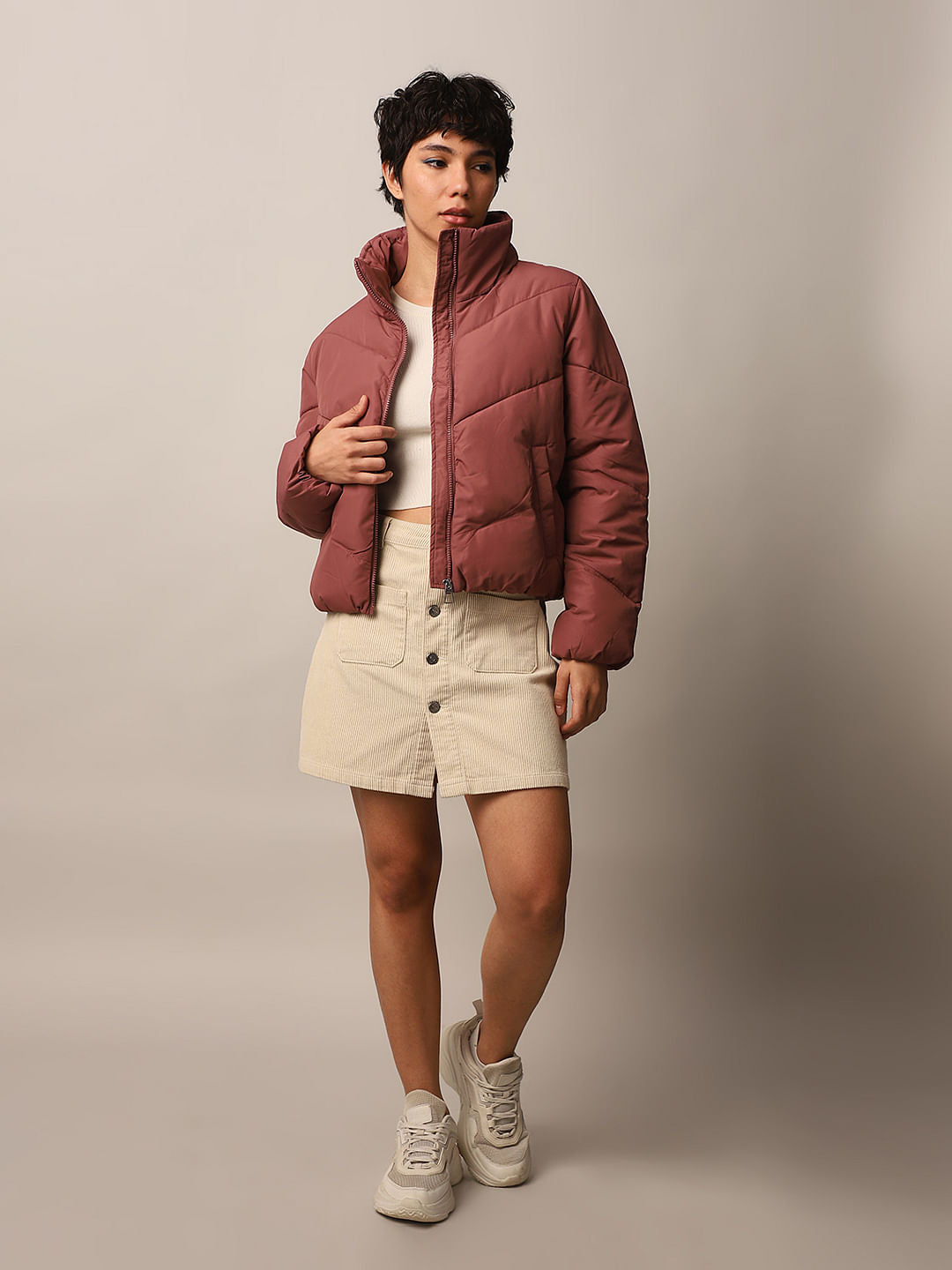 Pink High Neck Puffer Jacket