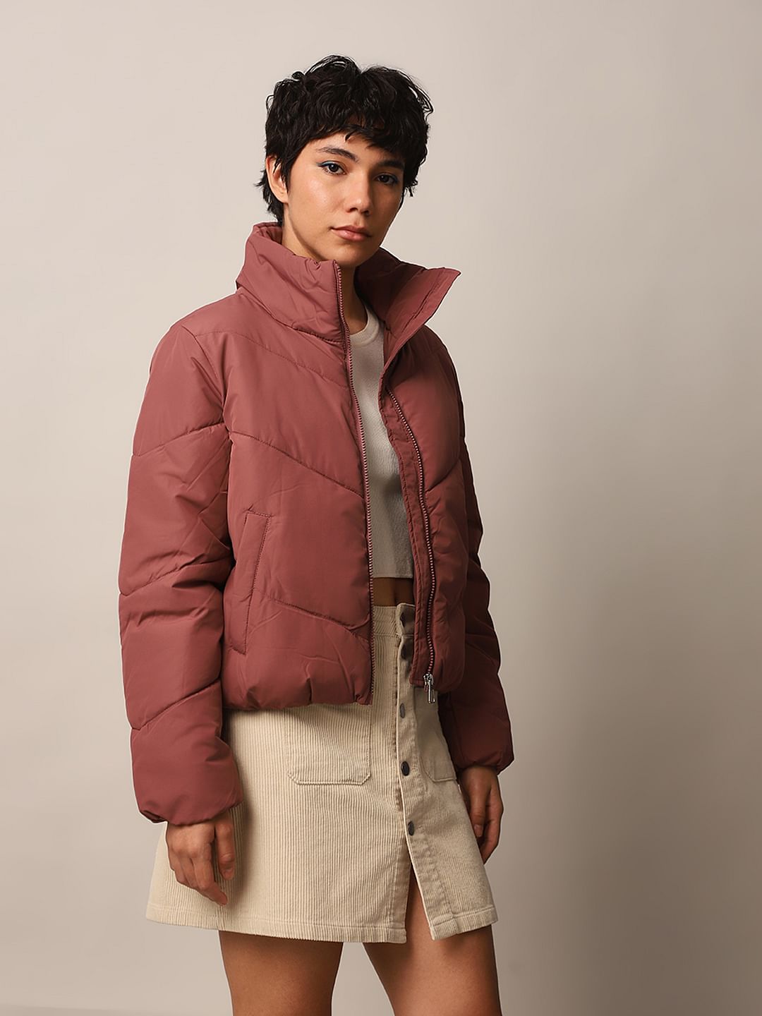 Pink High Neck Puffer Jacket