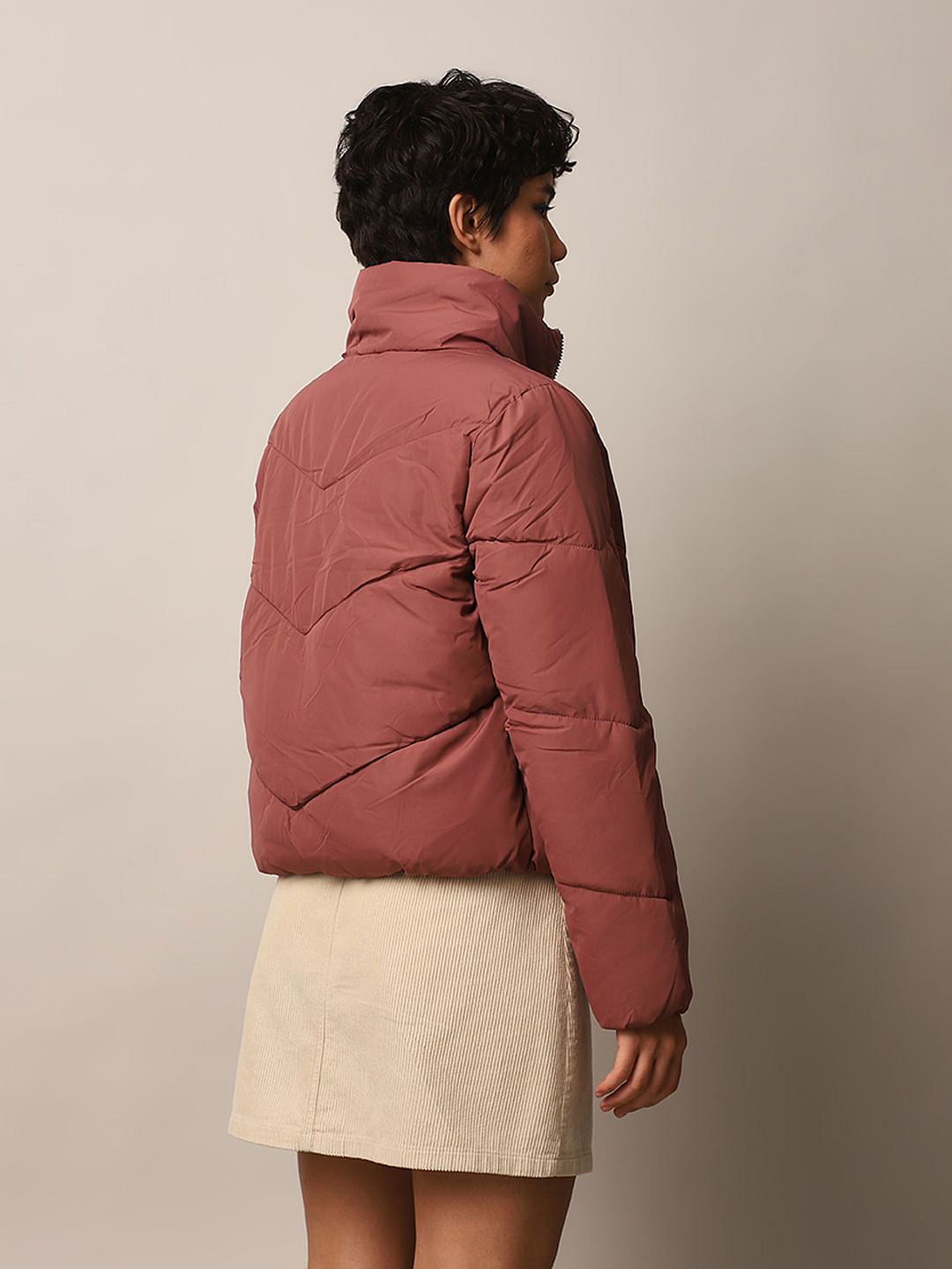 Pink High Neck Puffer Jacket