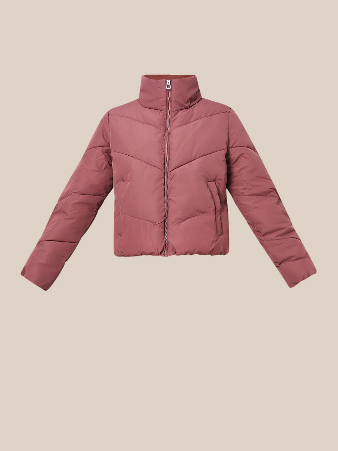 Pink High Neck Puffer Jacket