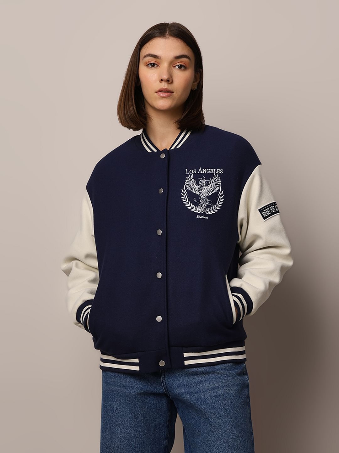 Navy Blue Varsity Bomber Jacket
