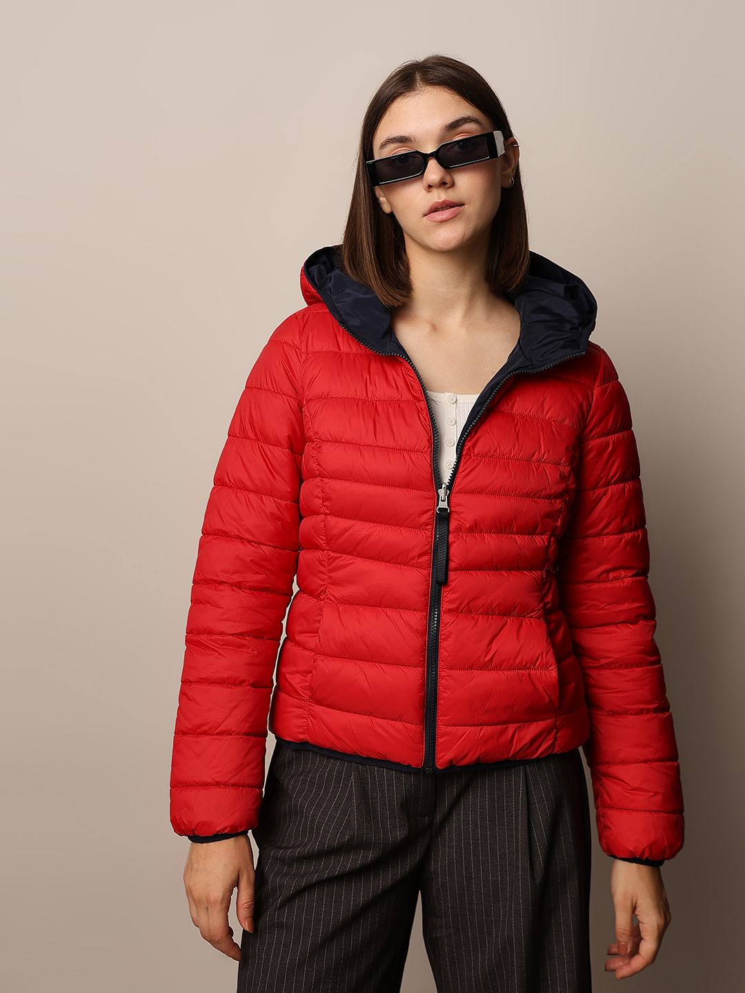 Red Reversible Hooded Puffer Jacket - Main Image