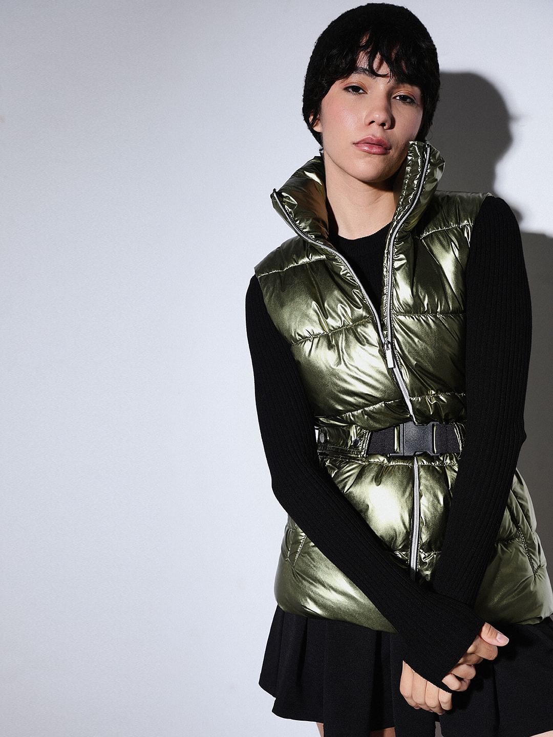 Yellow Metallic Puffer Gilet