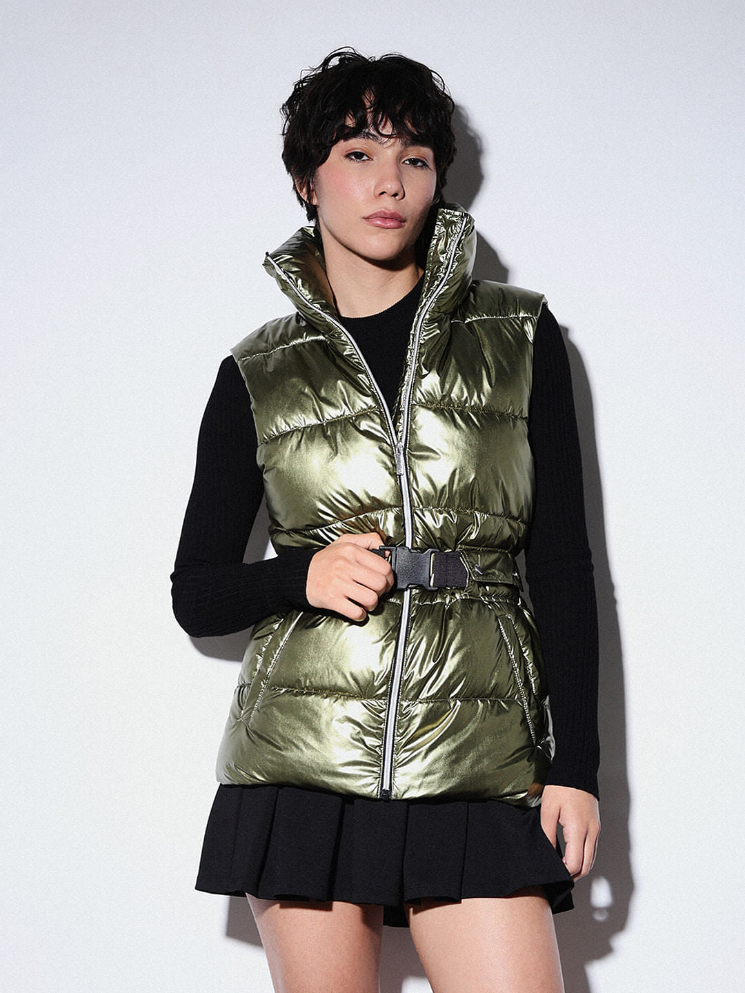 Yellow Metallic Puffer Gilet