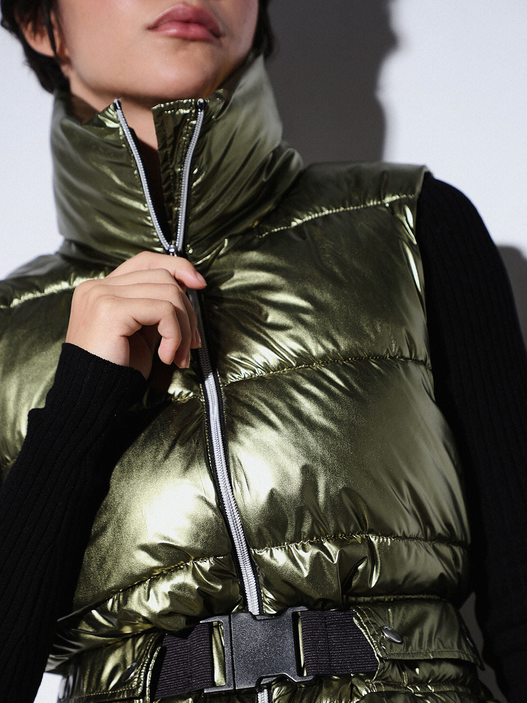 Yellow Metallic Puffer Gilet