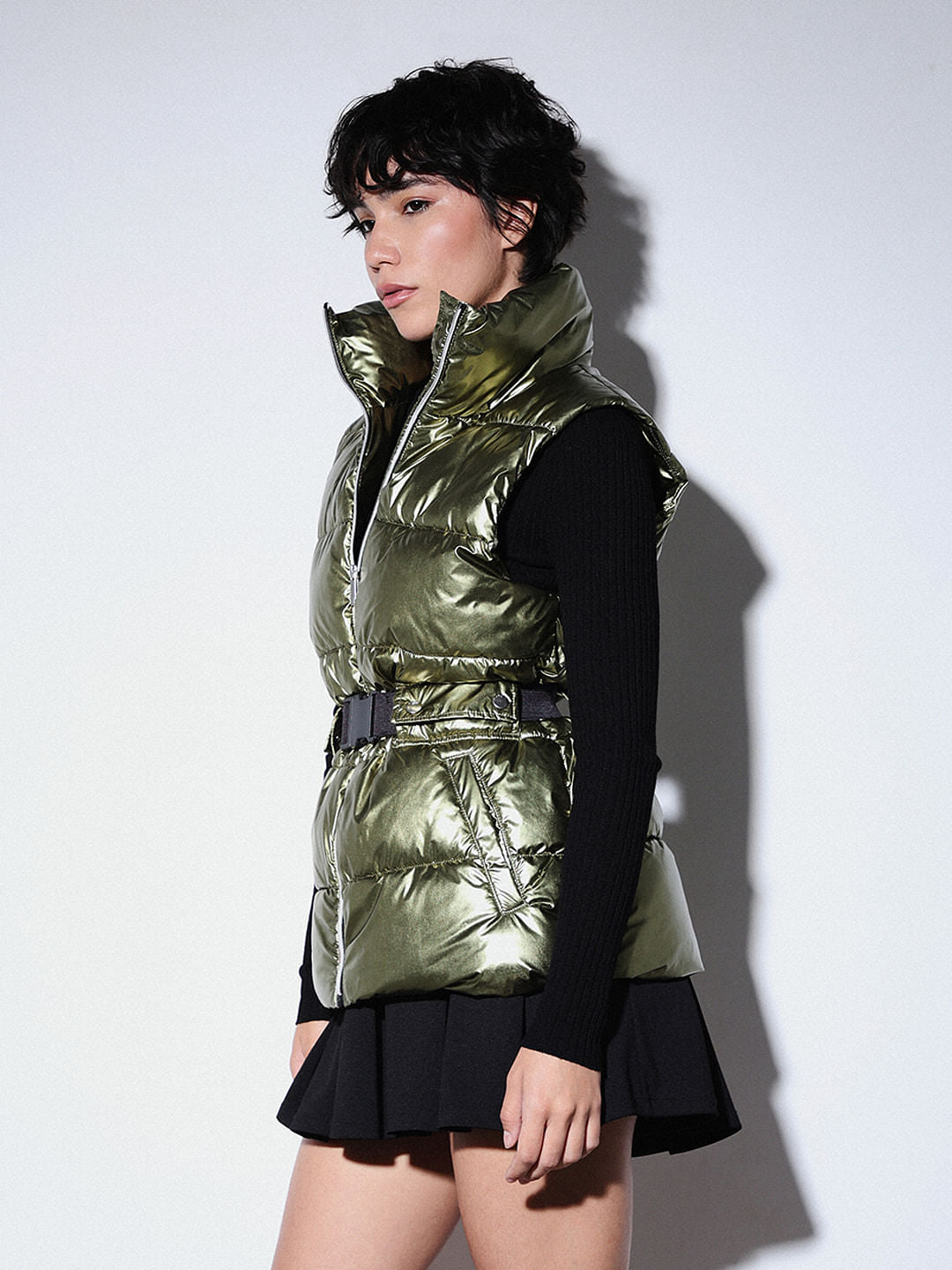 Yellow Metallic Puffer Gilet