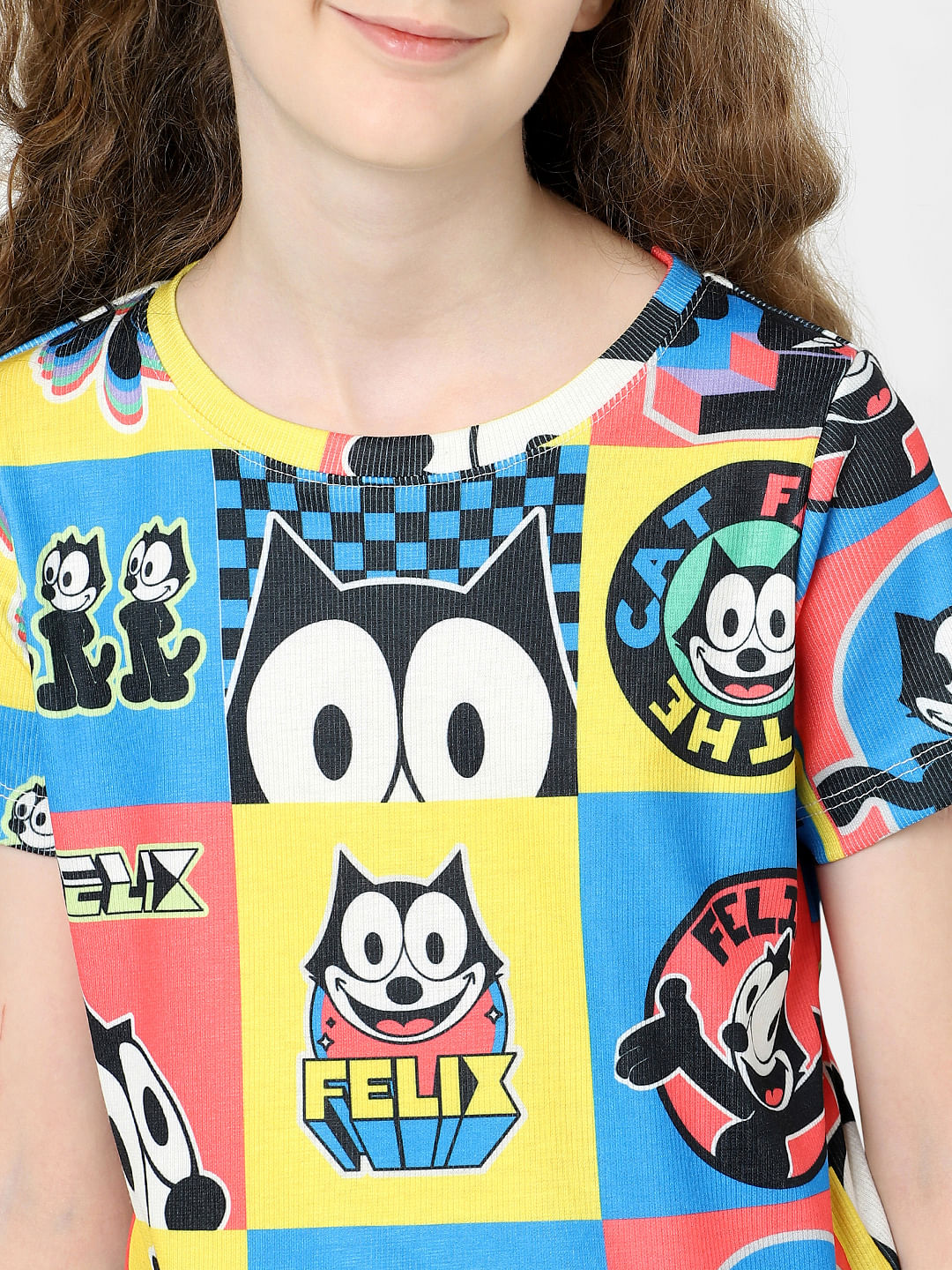 Kids Only X Felix Black Colourblocked Printed T-Shirt
