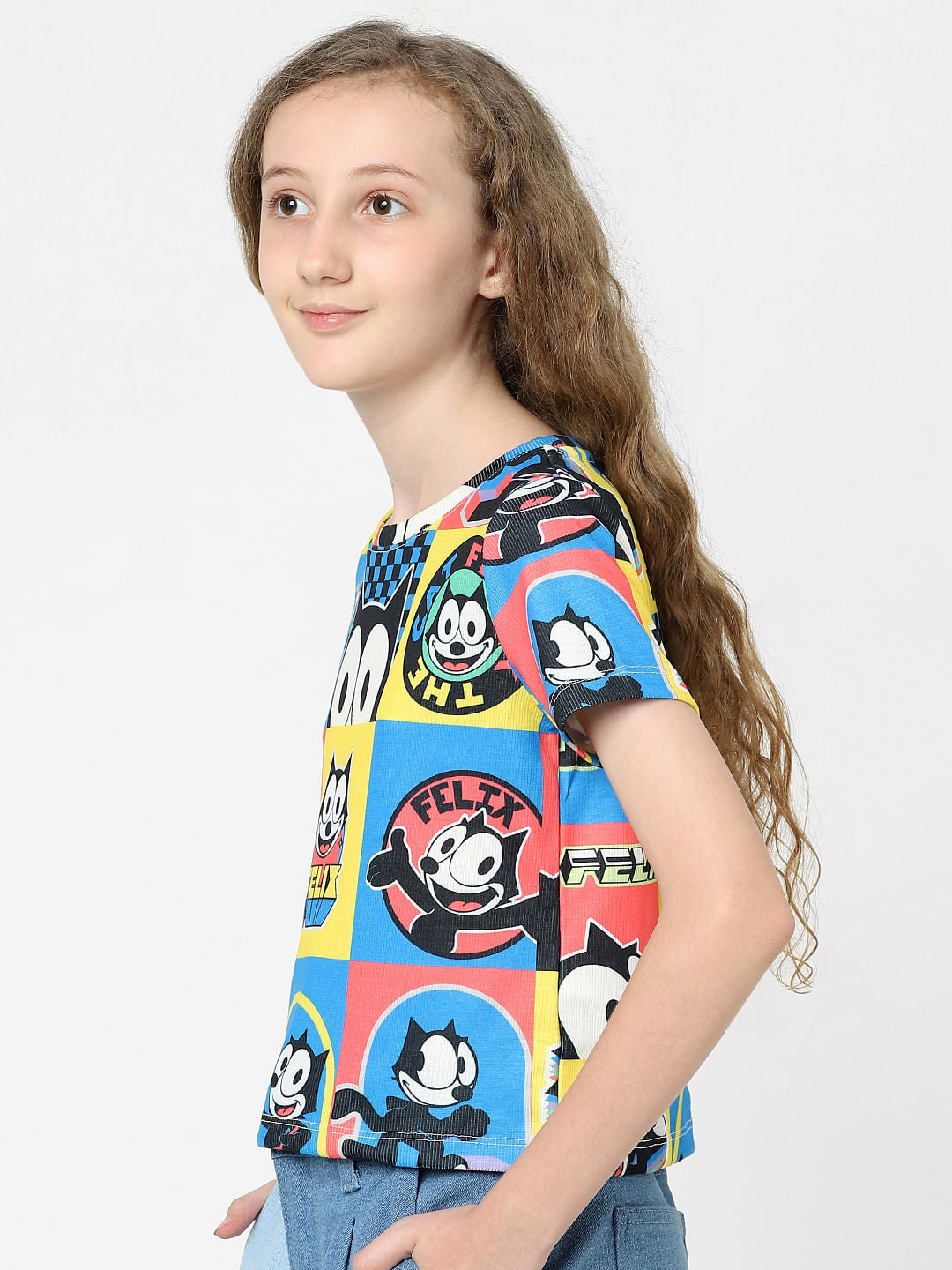 Kids Only X Felix Black Colourblocked Printed T-Shirt
