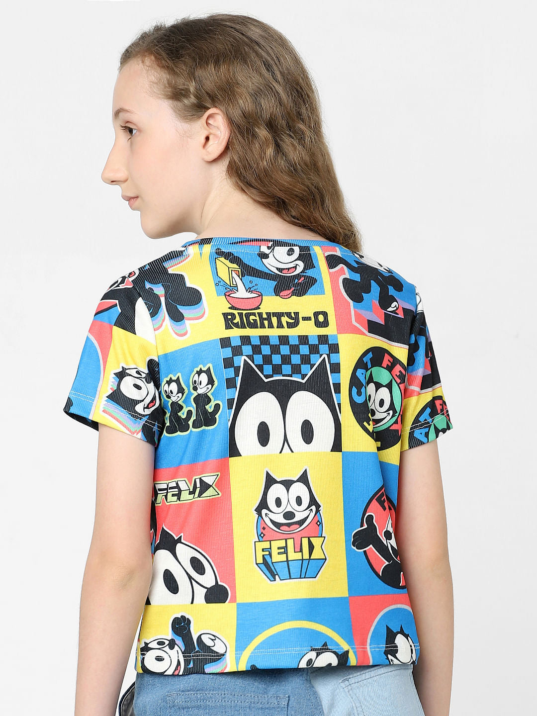 Kids Only X Felix Black Colourblocked Printed T-Shirt