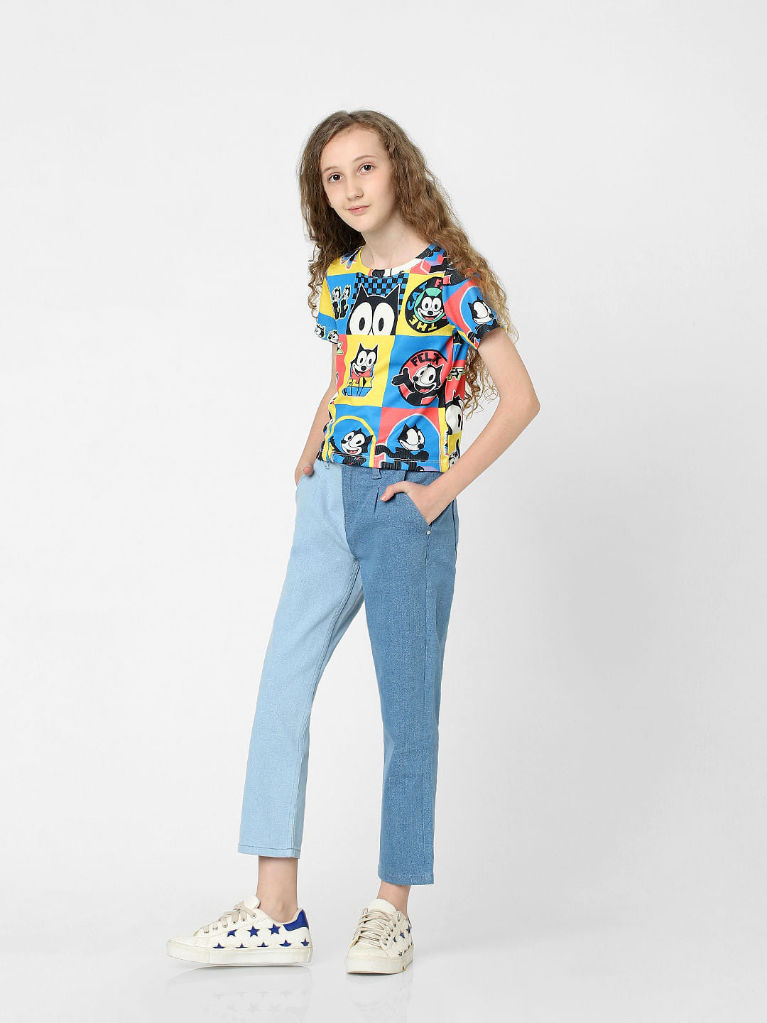 Kids Only X Felix Black Colourblocked Printed T-Shirt